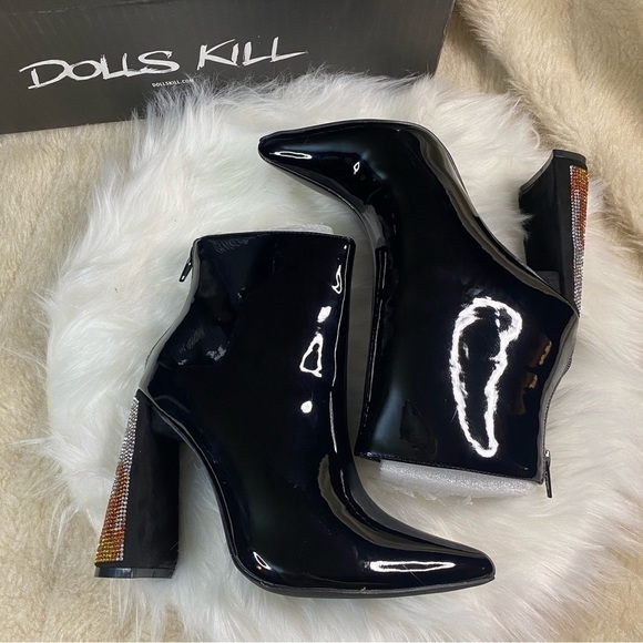 𝅺DOLLS Kill x Lady Godiva Excited Enough Ankle Boot Patent Leather - Picture 1 of 9